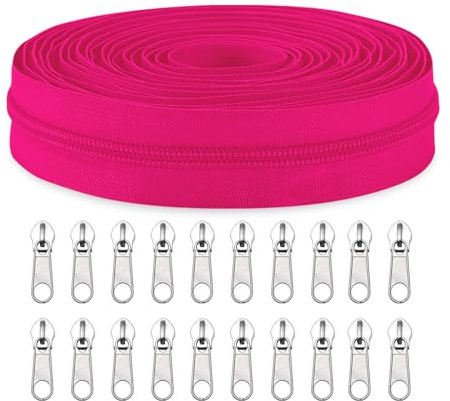 Sawoake #5 Nylon Coil Zippers by The Yard Bulk 10 Yards with 20pcs Zipper Sliders for DIY Sewing Tailor Craft Bag Garment Home Textile…(Rosered)