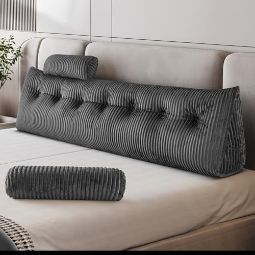 Z-hom Cojín para Libros, cuña, cojín de Lectura para Cama y sofá, cojín de Espalda, práctico Compartimento Lateral, Cubierta extraíble, con Almohada Redonda (Gris, 200 * 50 * 20cm)