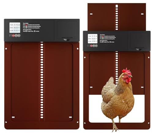 Waabose Automatische Hühnerklappe Batterie, Hühnertür Automatisch mit Wasserdicht Großes Display, Timer, Manuelle, Elektrische Hühnerklappe Automatisch, Intelligenter Einklemmschutz (Grau)