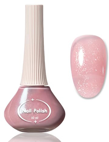 Nackt Rosa Glitzer Nagellack - Ungiftig Nagellack auf Wasserbasis - Atmungsaktiv Nagelack Schnelltrocknend ohne UV Lampe - Nail Polish für Frauen DIY Maniküre Zuhause (Nude Pink Shimmer, 10ml)