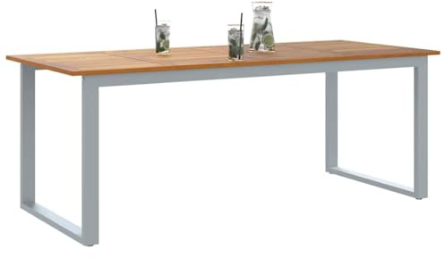 vidaXL Mesa de Jardín Gris 200 x 90 x 75 cm Madera de Acacia Sólida, Mesa de Comedor Exterior Moderna, de Madera de Acacia y Acero, reuniones Grandes, Resistente al Clima