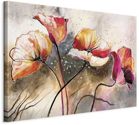 B&D XXL - Tableau Décoration 60x40 cm 1 Partie - Impression sur Toile Cadre en Bois Salon Chambre Déco Murale Tableaux Maison Bureau Cuisine - Fleurs Coquelicots Rouge 0107-13
