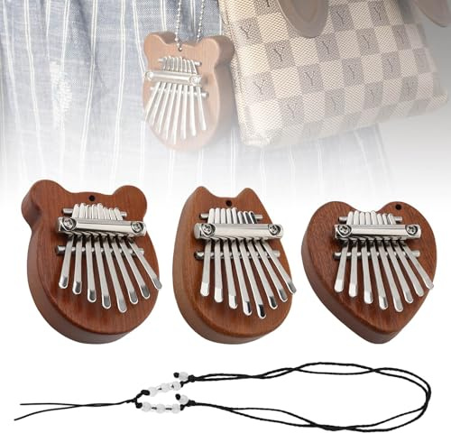 Kalimba Thumb Piano 3Pcs, 8 Key Wooden Mini Kalimba Finger Thumb Piano Marimba Musical, Musical Instruments Birthday Gift for Adult/Beginners/Professional