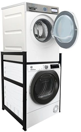 QUICK STAR Waschmaschinenregal 74x65x111cm Schwarz | Regal Gestell für Waschmaschine und Trockner Übereinander | Standregal Badezimmer Waschmaschinenschrank Keller