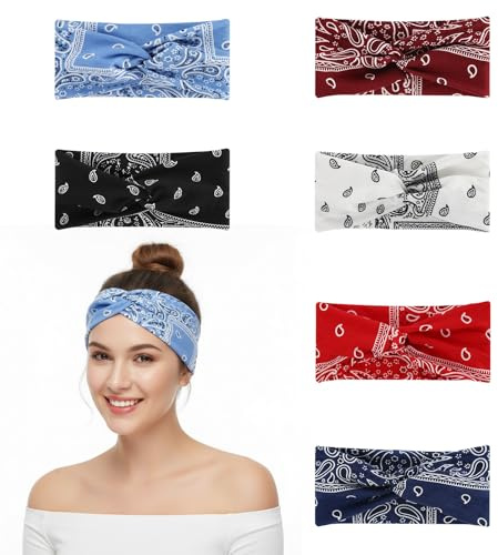 Headbands for Women's Hair- 6 Pack Wide Headbands Boho Fabric Sports Headbands Elastic Non-Slip Hair Bands for Yoga Gym Daily Wear Ladies Accessories