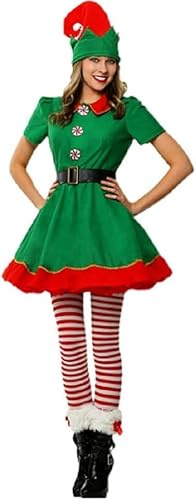 Genérico Disfraz Elfo Hombre Y Mujer, Traje de Elfo Navideño, Vestuario para Fiestas y Navidad