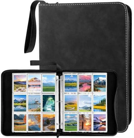 Ravytha Album Cartas 900 capacidad, Archivador Cartas Transparente, Álbum de Tarjetas Coleccionables, Album de Cromos Extraíbles, Album para Cartas de Coleccion Impermeable(27cm×33cm, Negro)