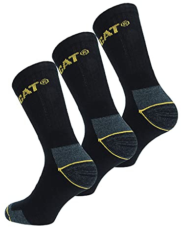 Caterpillar Real Work Socks 3 Paires Chaussettes Travail Hommes Talon Pointe Renforcées Coton (Noir, 4346)