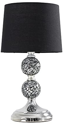 MiniSun | Modern Chrome and Mosaic Glass Table Lamp with a Black Shade | Table Lamps, Home Décor & Improvement Essential
