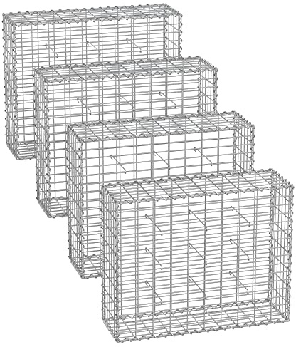 SONGMICS Gabion korg, metall Gabion bur med 5 x 10 cm nät för stenar, galvaniserad, trädgårdsdekor väggdelning, 100 x 80 x 30 cm, uppsättning 4, silver GGB483V1