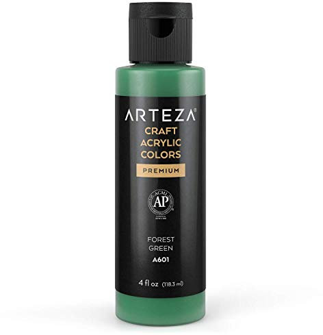 ARTEZA Craft Acrylic Paint, A601 Forest Green, 4fl oz (118 ml) Bottles, Water-Based, Blendable, Outdoor Craft Paint for Art & DIY Projects on Glass, Wood, Ceramics, Fabrics, Paper & Canvas