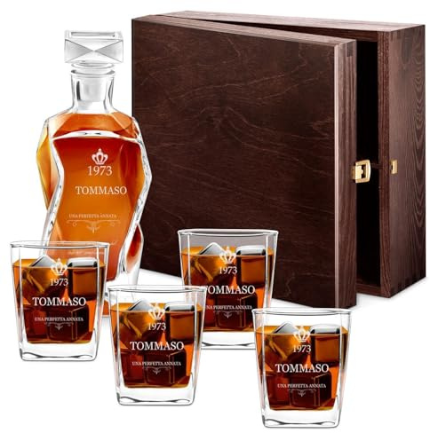 Maverton Set Decanter per Whisky in vetro - da 700 ml - incisione personalizzata - Caraffa con 4/6 bicchieri - idea regalo per il compleanno - regalo di Natale - per l’ uomo