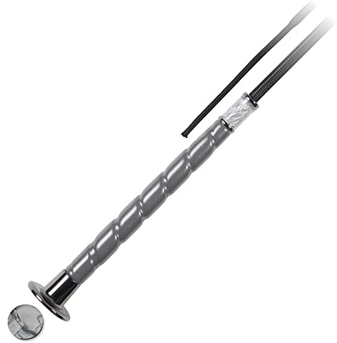 PFIFF 102939 Cravache de Dressage avec poignée ondulée Simili Cuir Fibre de Verre Gris 120 cm