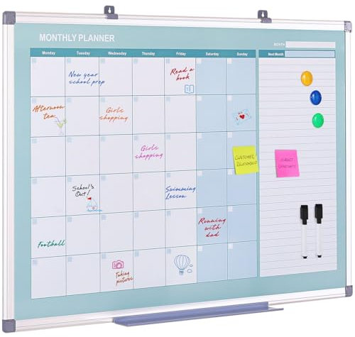 MAKELLO Whiteboard Monatsplaner Groß, 90x60cm, Wochenplaner Monatsplaner Abwischbar Wand, Whiteboard Kalender mit nächstem Monat für Büro, Familie, Küche und Schlafzimmer