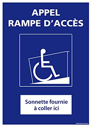 Signalétique.biz - Panneau Appel Rampe d'Accès + Sonnette Sans Fil - Signalisation Handicap PMR - Panneau PVC - 150 x 210 mm