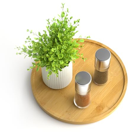 Homerays Lazy Susan Organizer 23 cm halkfri bambu Lazy Susan för kök roterande kryddhylla för köksskåp, skivspelare i trä för köksbänkskiva, organisering