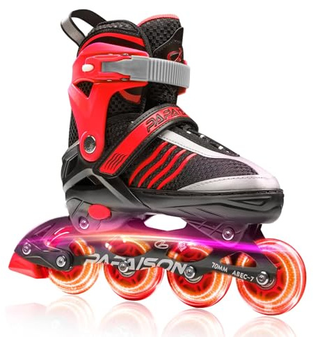 PAPAISON Adjustable Inline Skates Boys Ages 4-16, Roller Skates for Girls Kids Ages 5-8 8-12 with Full Light Up Wheels, Outdoor Skates Illuminating Skates for Children Teens Women