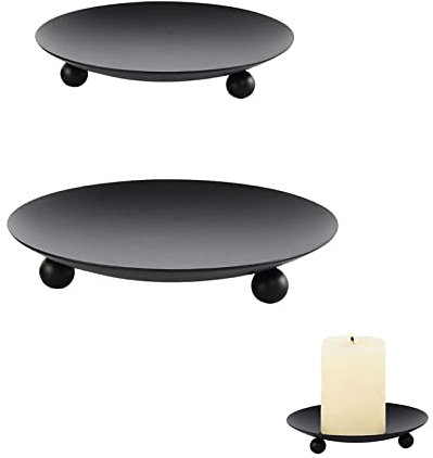 Kerzenhalter, Kerzenplatte, Kerzenständer, Kerzenteller, Kerzentablett, Schwarzer Retro Stumpenkerzenhalter Kerzenuntersetzer, für Räucherkegel, Spa, Beten, Zuhause, Party, Hochzeit, 2 Pack