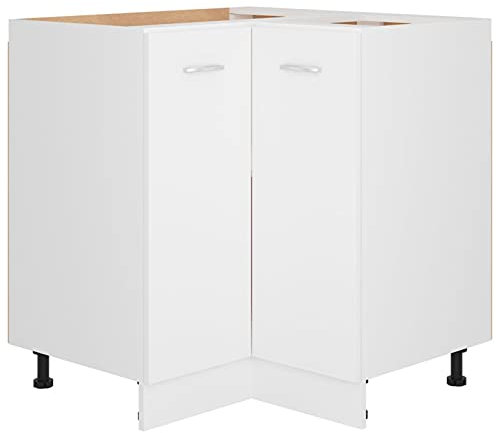 Gecheer Eckunterschrank Küche Schrank mit 2 Regalböden Küchenzeile Küchenmöbel Küchenschrank Küchenunterschrank Holzwerkstoff Weiß 75,5x75,5x80,5 cm