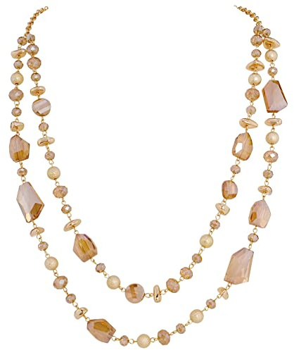 Bocar 2 Layer Long Beaded Necklace Crystal Beads Strand Fashion Jewelry for Women(NK-10640-Champagne)