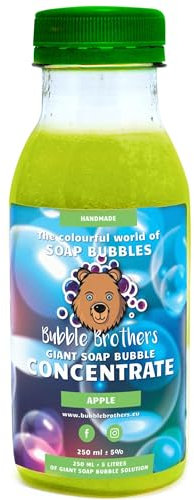 Bubble Brothers Riesenseifenblasen Konzentrat für 5 Liter Seifenblasen Nachfüllflasche für Kindergeburtstag Große Seifenblasen Giant Bubbles (Apple, 250ml = 5L)