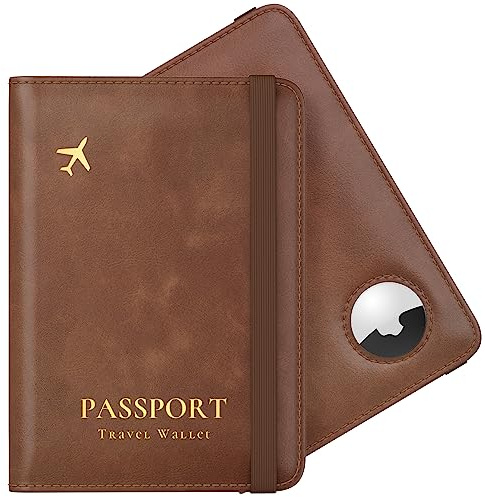 Stouchi Porta Passaporto Copertura Vaccinazione Airtag Portafogli, Portafoglio Passaporto Custodia Protettiva in similpelle per Donne Uomini, Documenti di Viaggio Portafoglio Regalo, Marrone Opaco