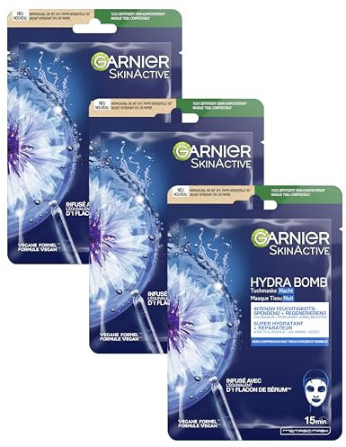 Garnier SkinActive Masque tissu NUIT réparateur Bleuet + Eau marine + Acide hyaluronique (Lot de 3)