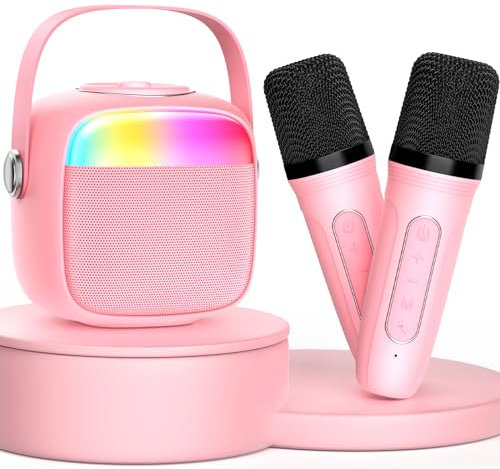 JYX Karaoke Maschine für Kinder & Erwachsene, Mini Karaoke Anlage mit 2 Mikrofonen, Bluetooth Karaoke Lautsprecher für Heimparty, Geschenk für Brithday für Mädchen und Jungen