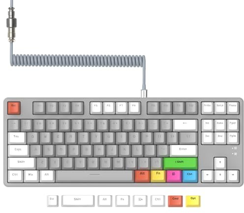 AJAZZ AK873-75% Wired Gaming Tastatur mit Spiral USB-C Kabel-Hot Swappable Rote Switch Mechanische Tastatur- RGB TKL 80% QWERTY 87 Tasten Color PBT Keycap-Abnehmbare Magnetic Abdeckung für PC/Mac-Grau
