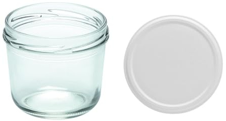 Fuduu.de - Tarro de cristal de 230 ml con tapa seleccionable, varios diseños, 6 tarros, tarros de mermelada y conservas individuales I ideal para sopas, mermeladas y salsas (blanco)