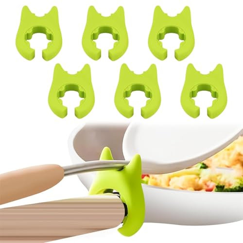 Kujinova 6 Stück Kochlöffelhalter Kochlöffel Halter Silikon, Topfdeckel Heber Silikon Für Kochlöffel, Topfdeckelheber Kochlöffelhalter, Wird verwendet, ein Überlaufen des Kochens zu verhindern