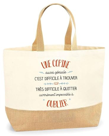 Planetee Sac Une Copine aussi géniale oublier | Cabas de Plage Courses Coton et Toile de Jute Idée Cadeau Femme