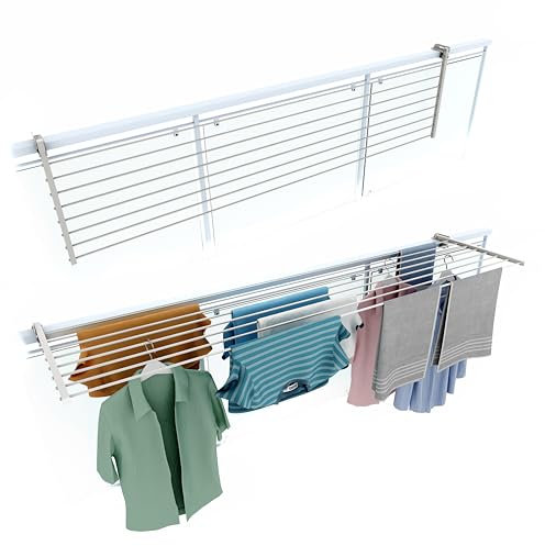 foxydry Stendino da Balcone Ribaltabile, Stendibiancheria da Ringhiera Esterno Resistente in Acciaio inox e alluminio Duo, per terrazzi, balconi e ringhiere - Lunghezza 202 cm (Bianco, 202 cm)