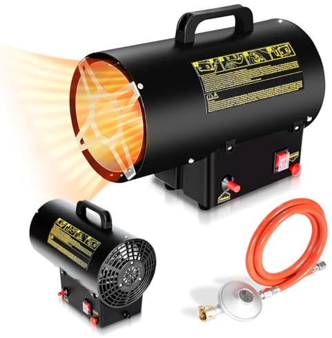 Eulenke Riscaldatore a gas da 10 kW, flusso d'aria 320 m³/h, con tubo del gas e riduttore di pressione, generatore di aria calda, con protezione contro il surriscaldamento