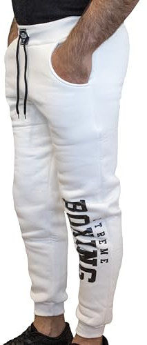 XTREME BOXING - Träningsbyxor, plysch bomullsjoggare för män, bra varma sporter för hem, gym, löpning, sport, jogging och fritid, Gräddvit, XXL