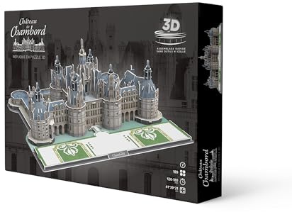 Megableu - Puzzle 3D CHATEAU DE CHAMBORD - Maquette Monument Historique Officielle - Assemblage Facile Sans Colle ni Outils - Puzzle 3D pour Adultes et Enfants dès 7 Ans - 189 Pièces - 41x39x21cm