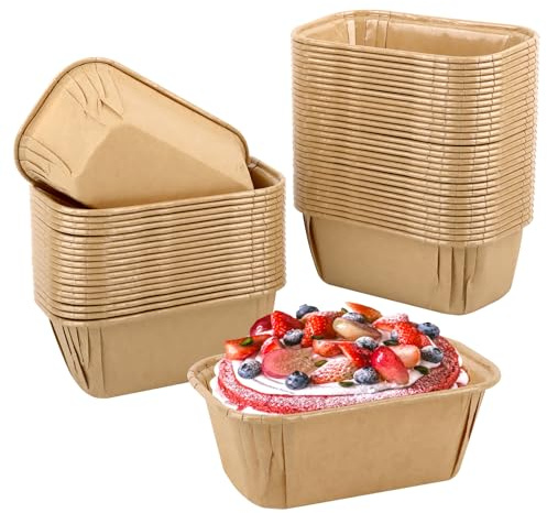50 Piezas Moldes de Cartón para Pasteles, Moldes de Papel para Hornear Pasteles, Moldes de Papel Horneables Rectangulares, Tazas de Pastel, Moldes Profesionales para Tartas para Pastel Repostería Pan