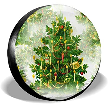 Árbol De Navidad Verde Coche Vehículo Rueda Funda Sunscreen Funda Funda De Llanta De Repuesto Weatherproof Funda Rueda Repuesto Universal para Camión Todoterreno Vehículo 14inch