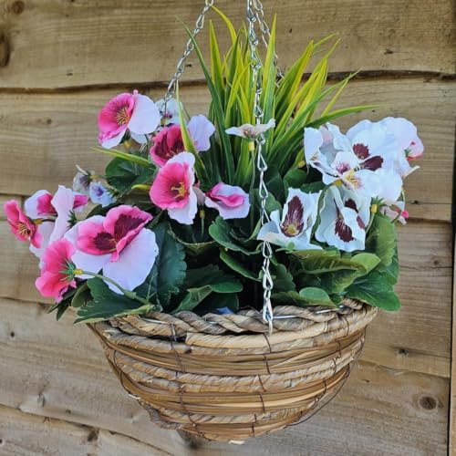 Best Artificial Panier suspendu Pensée de 25,4 cm – Convient pour une utilisation en extérieur – Résistant aux intempéries – Plusieurs listes (rose et blanc)