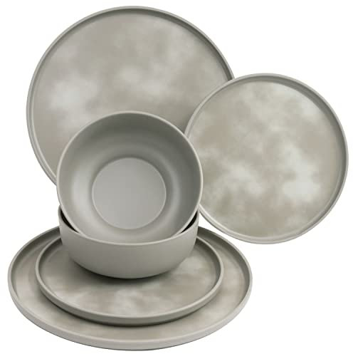 Melamin Geschirr Set mit steilem Rand für 2 Personen - 6 Teile - Campinggeschirr - grau - Essgeschirr elegant spülmaschinengeeignet