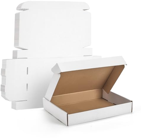 WIFTREY 20 Pack 12x9x2 Shipping Boxes, White 12 x 9 x 2 Corrugated Cardboard Box for Packaging Small Business, Moving, Literature Mailing