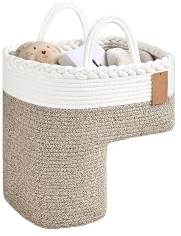 Sileduove Panier d'escalier en forme de L pour moquette et escalier en bois - Panier d'escalier en lin tissé avec poignées renforcées - Panier d'escalier pour linge, jouets (couleur A)