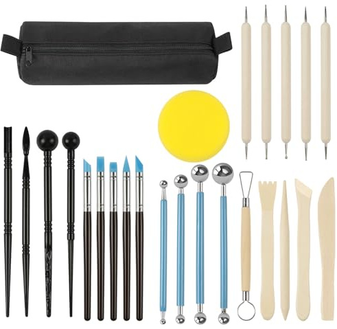NUTKIT 25 stycken lerskulpturverktyg | Modelleringssats för DIY keramik, hantverk, nybörjare och proffs, med rörformigt fodral