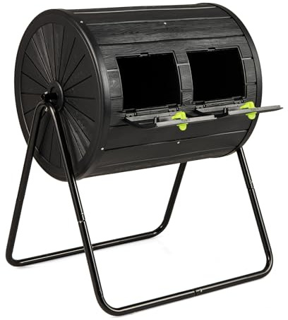 HOMASIS 142L Compostiera da Giardino, Compostiera Girevole a 360° in PP con Lame di Miscelazione, per Compostaggio Rifiuti Organici, Efficiente in 4-6 Settimane, Attrezzi da Giardinaggio (Nero)
