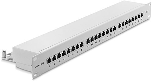 deleyCON CAT 6 Patchpanel Verteilerfeld 24 Port - Desktop 19 Zoll Rackeinbau Servermontage - RJ45 - Geschirmt - TIA568A TIA568B Grau