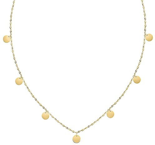 BONNYBIRD® Plattenkette Boho Gold Damen Edelstahl Kette mit Plättchen Anhänger Coins Layering Halskette Goldkette Frauen Wasserfest Schmuck Vergoldet Rund Festival Accessoires Sommer Freundin