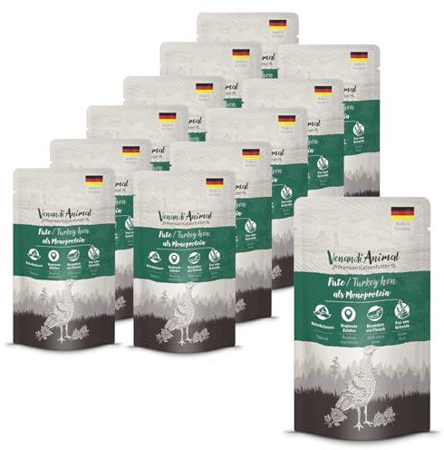 Venandi Animal – Premium Katzenfutter – Pute als Monoprotein Nassfutter, getreidefrei und naturbelassen, 12er Pack (12 x 125g)