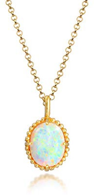 Elli Halskette Synthetischer Opal Oval Vintage 925er Silber