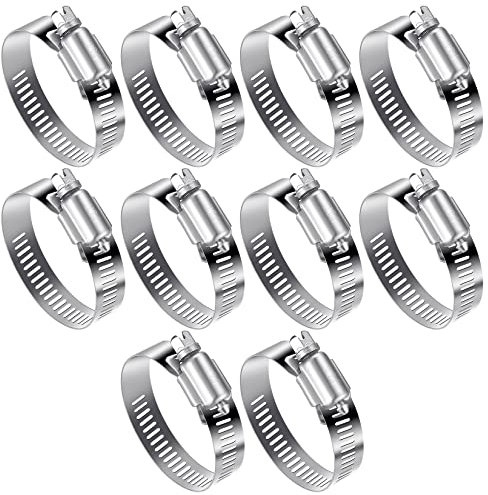 10 Pcs Hose Clips Set, Adjustable 27-51mm Range Hose Clamps, 304 Stainless Steel Hose Screws Pipe Tube Clips Clamps Assortment Kit for Home Water Gas Pipe Automotive Tubing