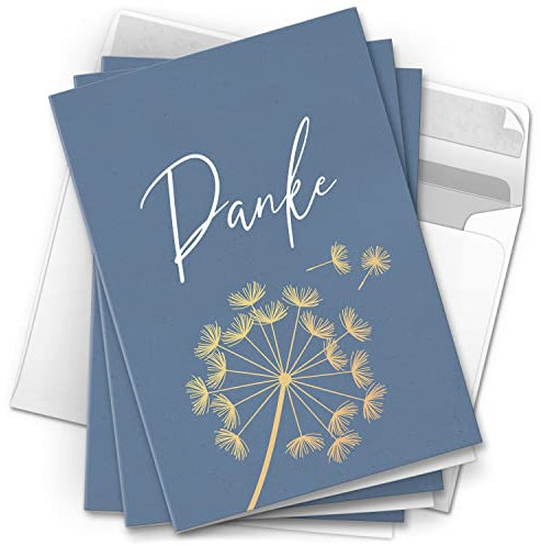 10 Dankeskarten mit Umschlag - Motiv Blau Pusteblume - moderne Klappkarten Danksagungen, Danke sagen, bedanken, Dankeschön Karten
